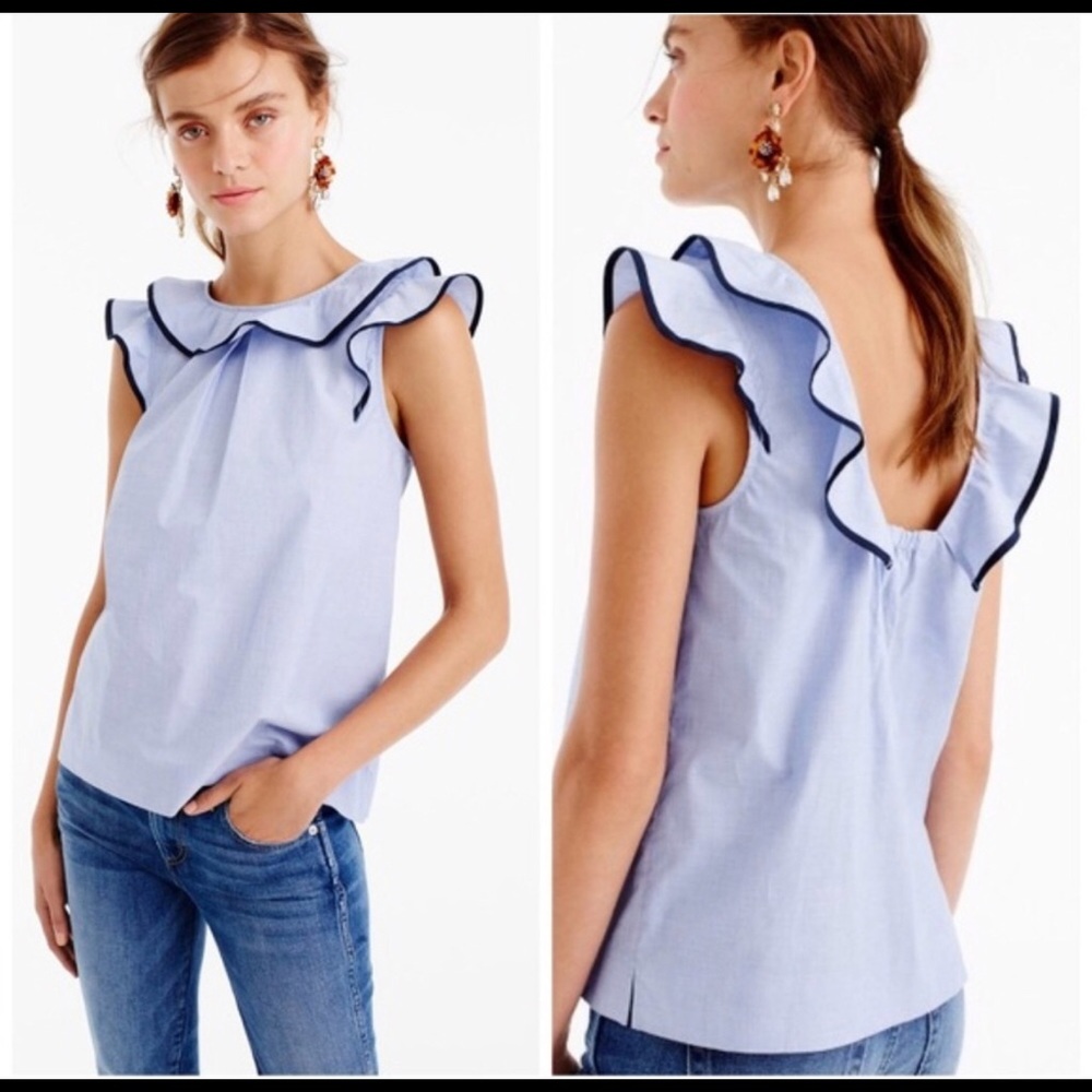 J Crew ruffle top in end-on-end cotton
